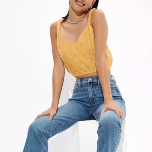 American Eagle Yellow Lace Embroidered Crop Cami Tank Top size m
